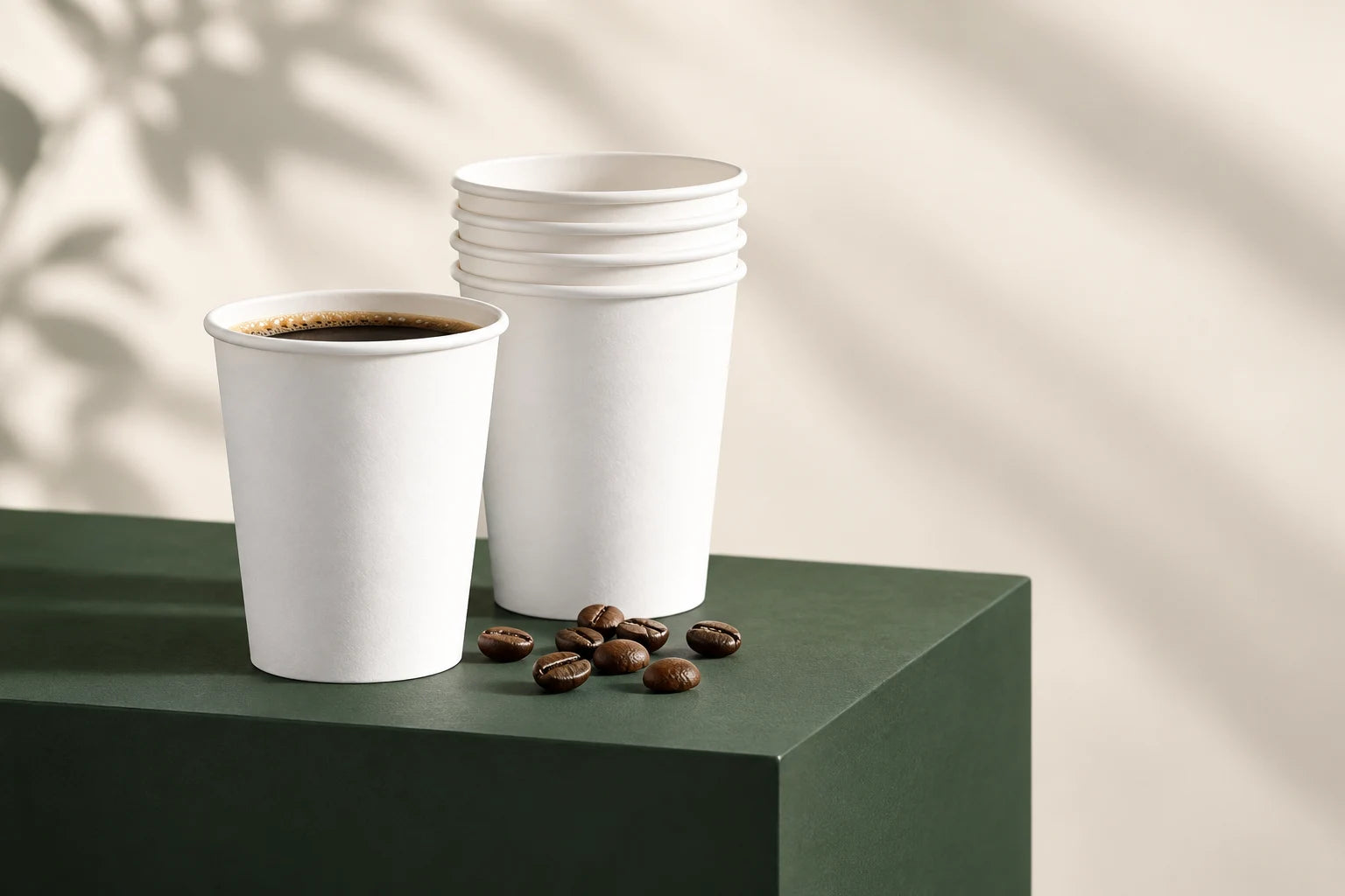 Coffee cups arranged in a café service scene
