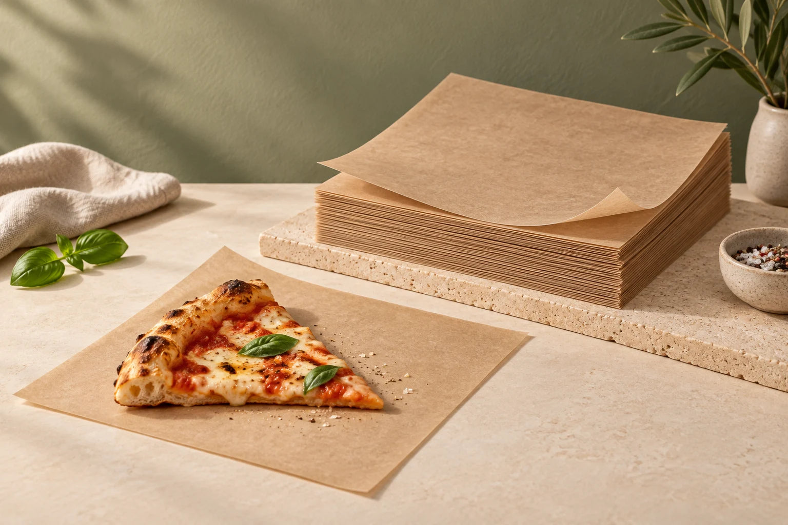 Serving papers arranged in a takeaway packaging scene