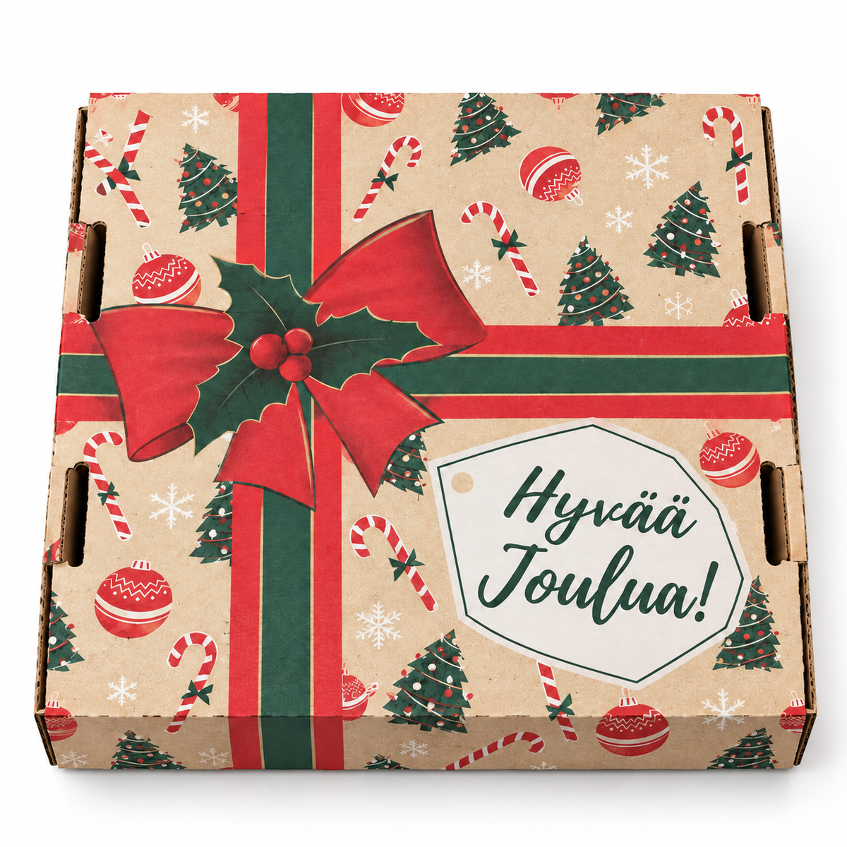 🎄 Jouluteemainen pizzalaatikko – 2 osainen FIN-malli - 45 ltk - 1ltk/100 kpl