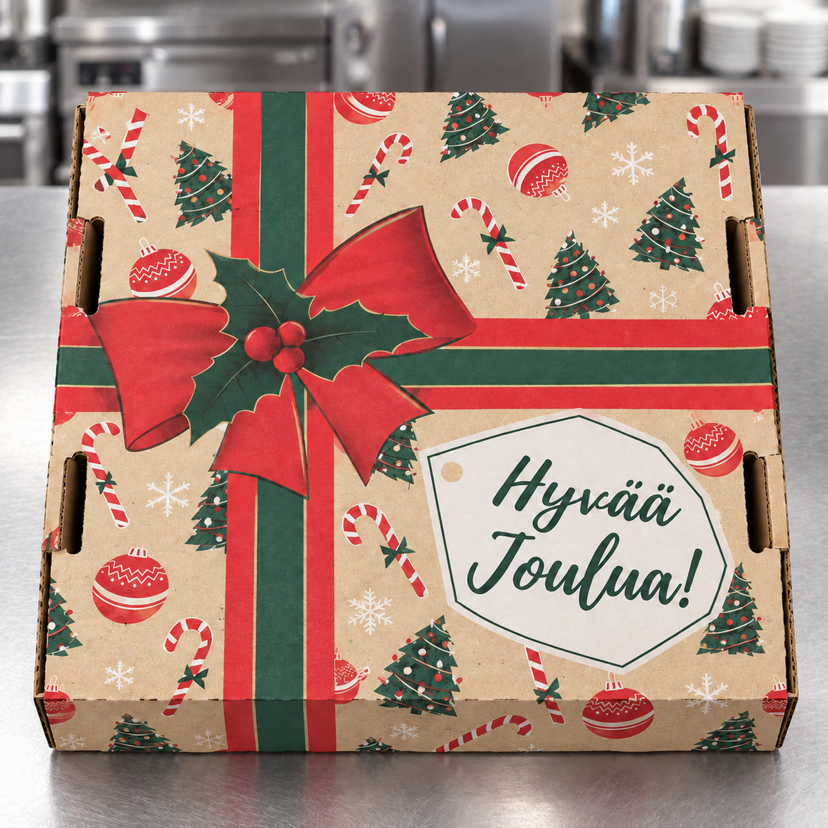 🎄 Jouluteemainen pizzalaatikko – 2 osainen FIN-malli - 45 ltk - 1ltk/100 kpl — Tuotekuva 4